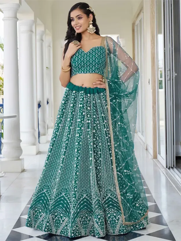 Embroidered Semi Stitched Lehenga Choli 5 blue.webp