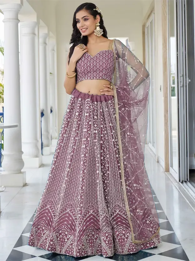 Embroidered Semi Stitched Lehenga Choli 5 onion wine.webp