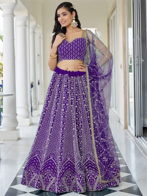 Embroidered Semi Stitched Lehenga Choli 5 purple.webp