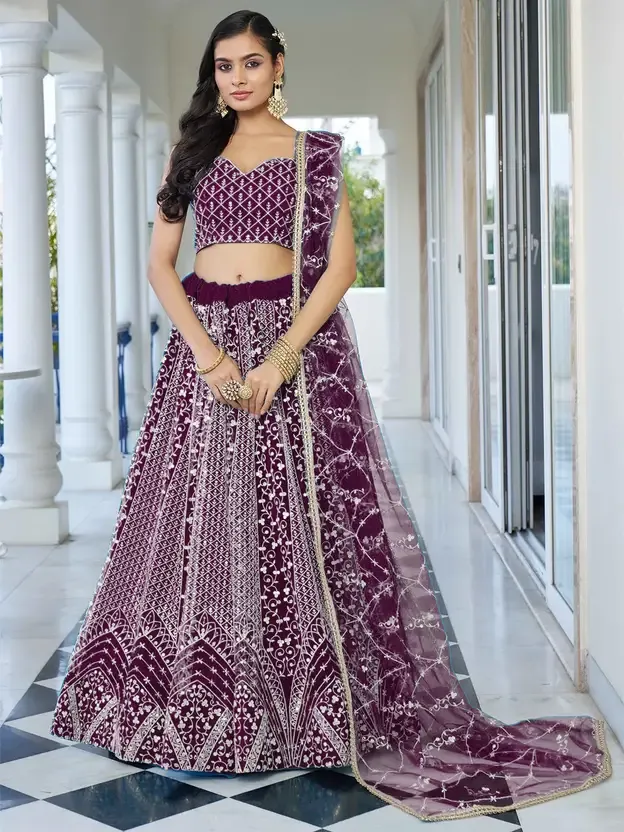 Embroidered Semi Stitched Lehenga Choli 5 wine.webp